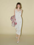 Chrevron Knitted Ivory French Slip Dress