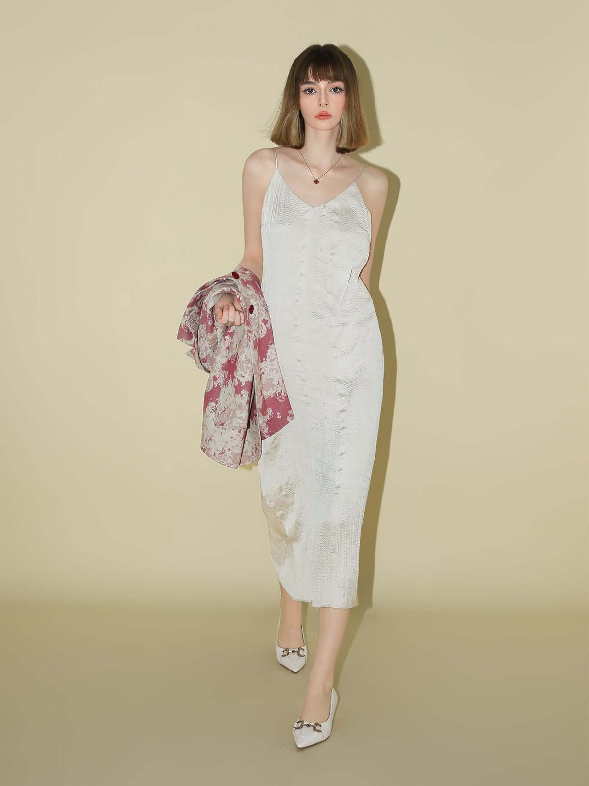 Chrevron Knitted Ivory French Slip Dress