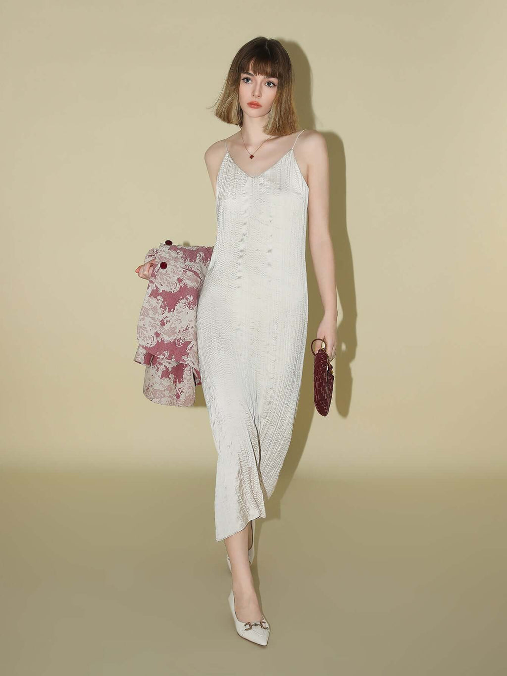 Chrevron Knitted Ivory French Slip Dress