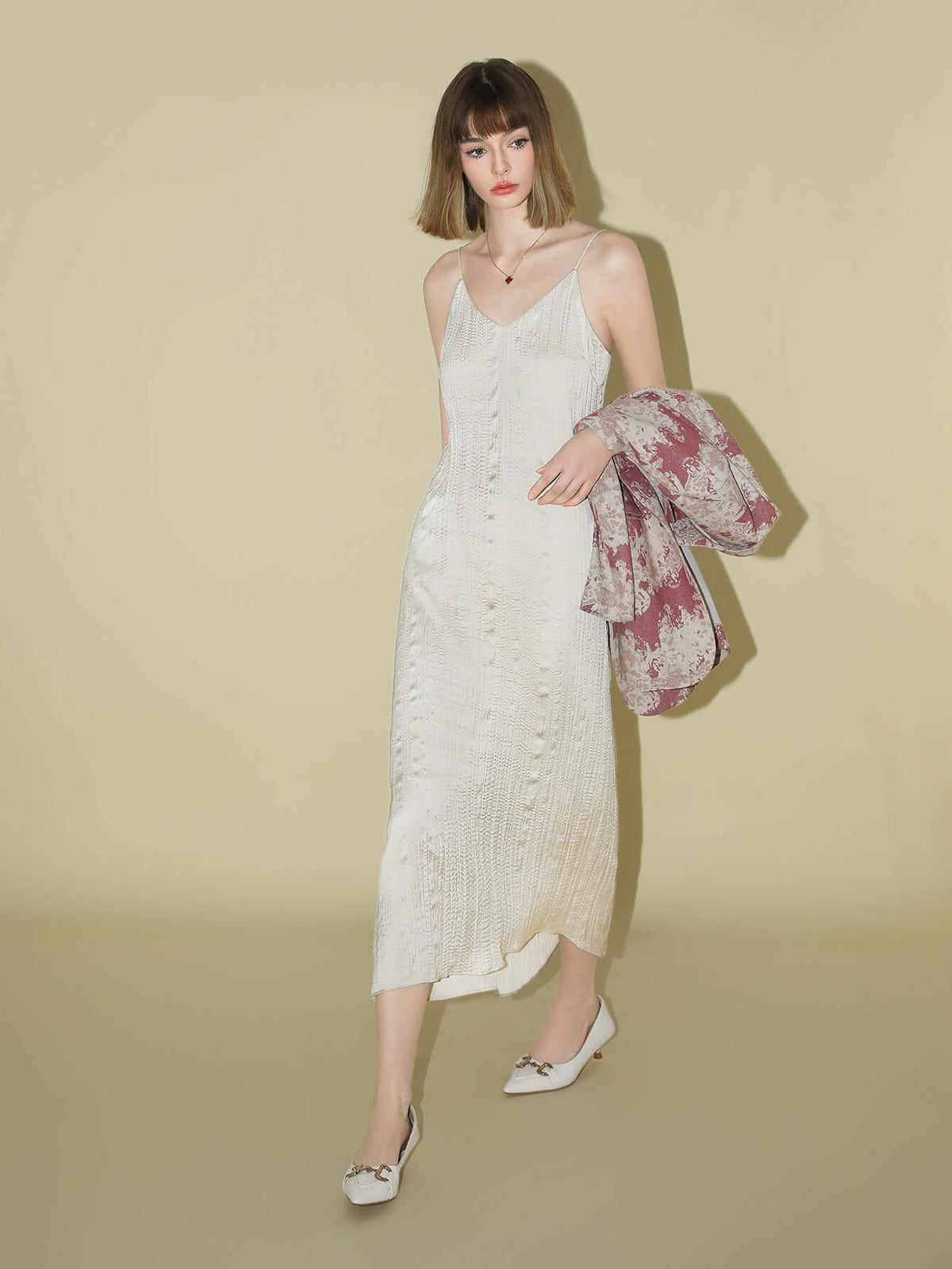 Chrevron Knitted Ivory French Slip Dress