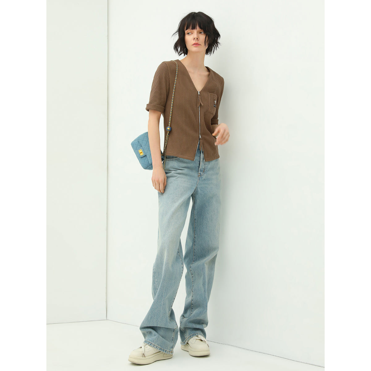 Classic Bleached Low Waist Straight-leg Blue Jeans-0
