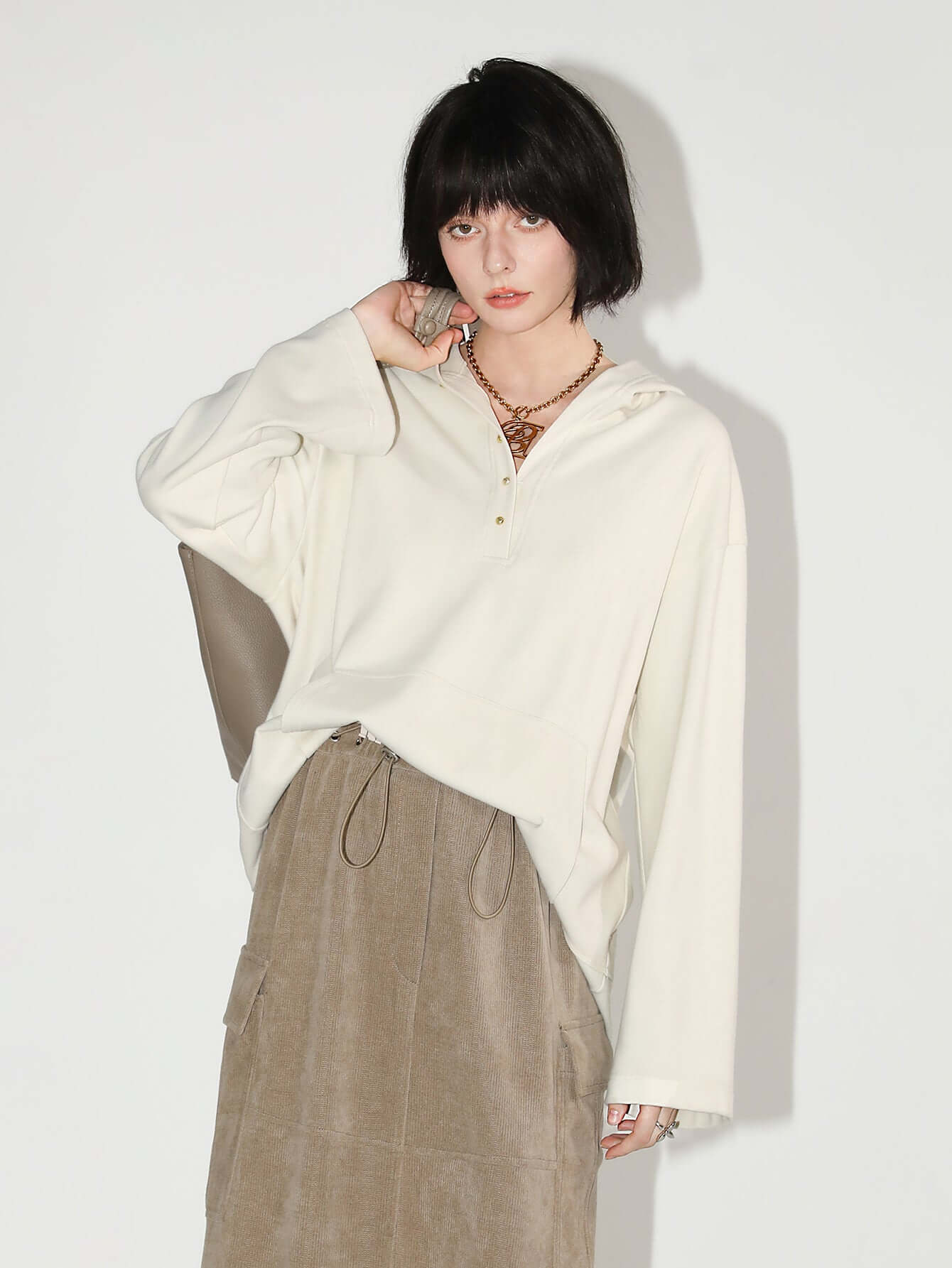 Classic Hooded Sweater with Gold Buttons-0