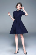 Classic Navy Blue Belted Shirt Dress