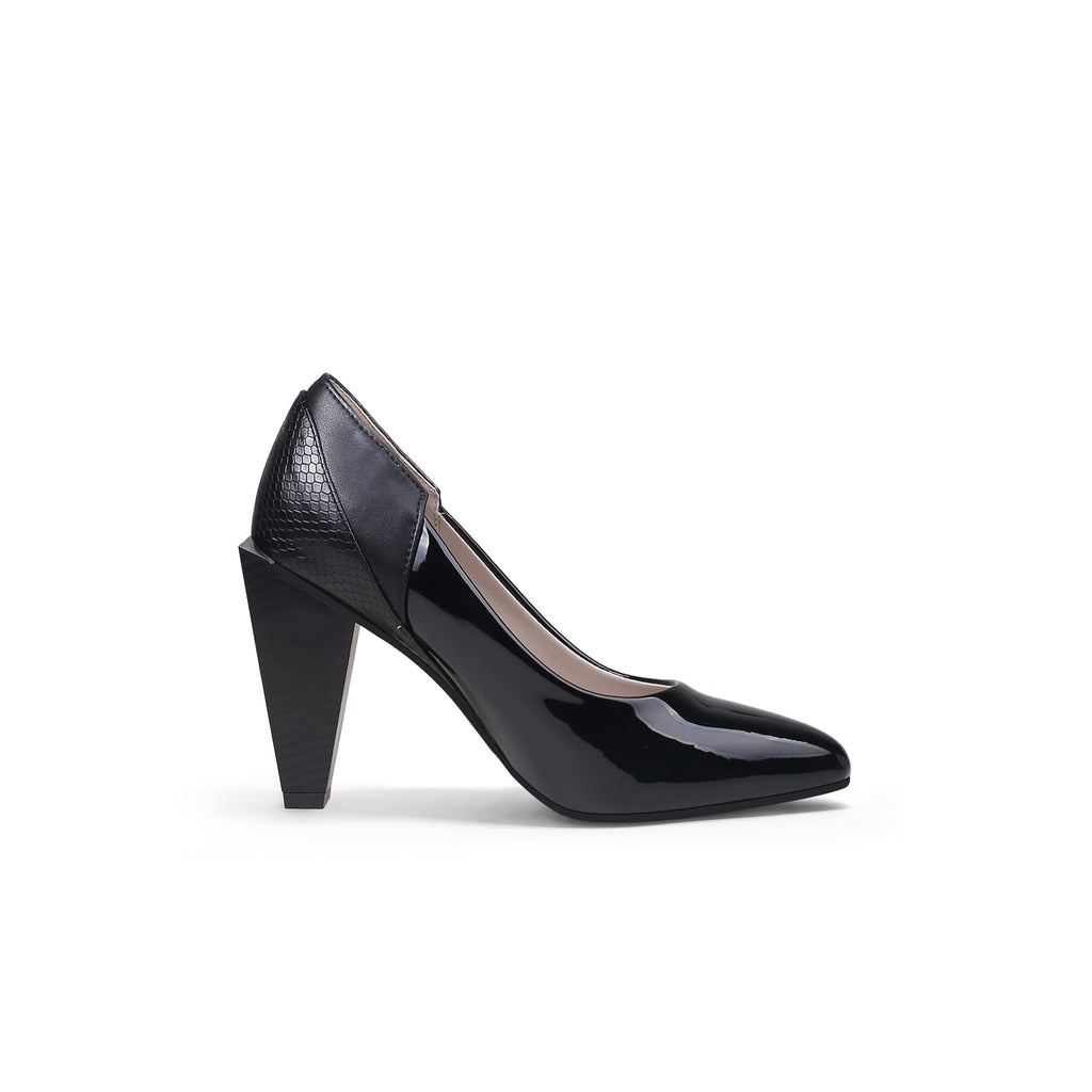 Shiny Color-Block Rhombus Heel Pumps-2