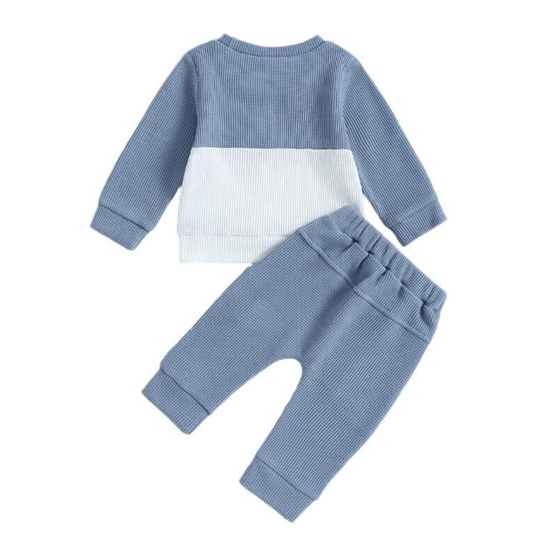 Color Matching Sweater With Chest Pocket & Lace-Up Sweatpants 2-Piece Baby Boy Casual Clothing Set For 0-3 Year Olds