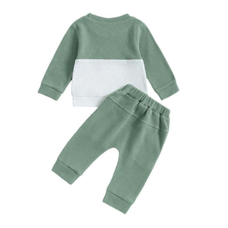 Color Matching Sweater With Chest Pocket & Lace-Up Sweatpants 2-Piece Baby Boy Casual Clothing Set For 0-3 Year Olds
