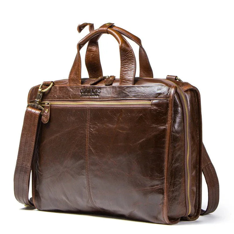 Cowhide Leather Business Briefcase Shoulder Messenger Computer Men's Bag