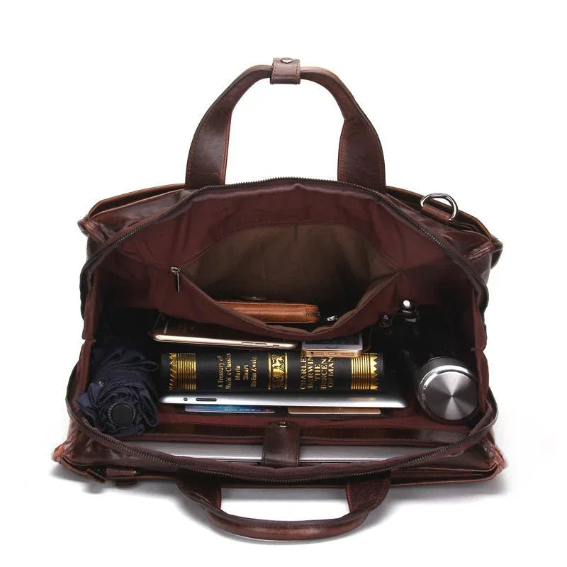 Cowhide Leather Business Briefcase Shoulder Messenger Computer Men's Bag