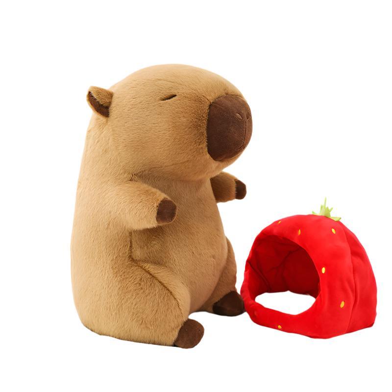 Creative Stuffed Animal Children's Cartoon Capybara Doll With Strawberry Hat Plush Toy