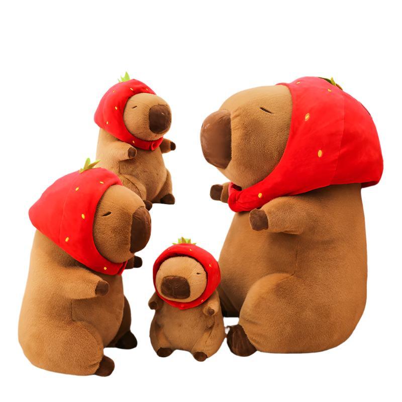 Creative Stuffed Animal Children's Cartoon Capybara Doll With Strawberry Hat Plush Toy