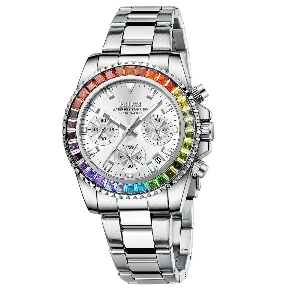 Fashion Steel Band Business Ladies Women's Trend Colored Diamond Watch