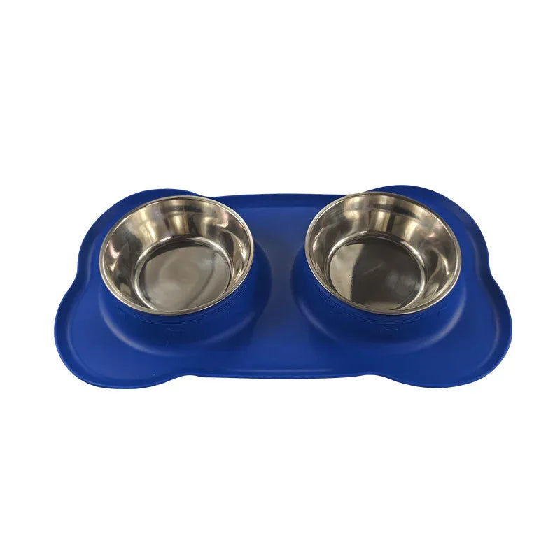 Large Silicone Pet Bowl Double Stainless Steel Dog Bowl