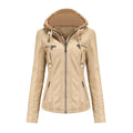Detachable Two-Piece Hooded Leather Jacket For Women