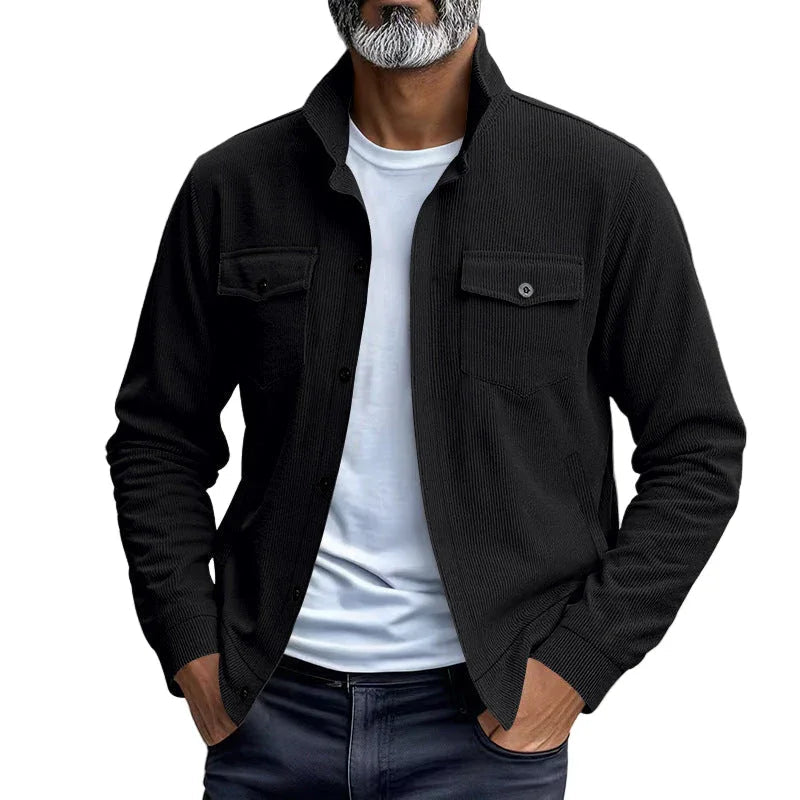 Simple Versatile Multi-Pocket Long Sleeve Stand-Up Collar Jacket Men's Clothing