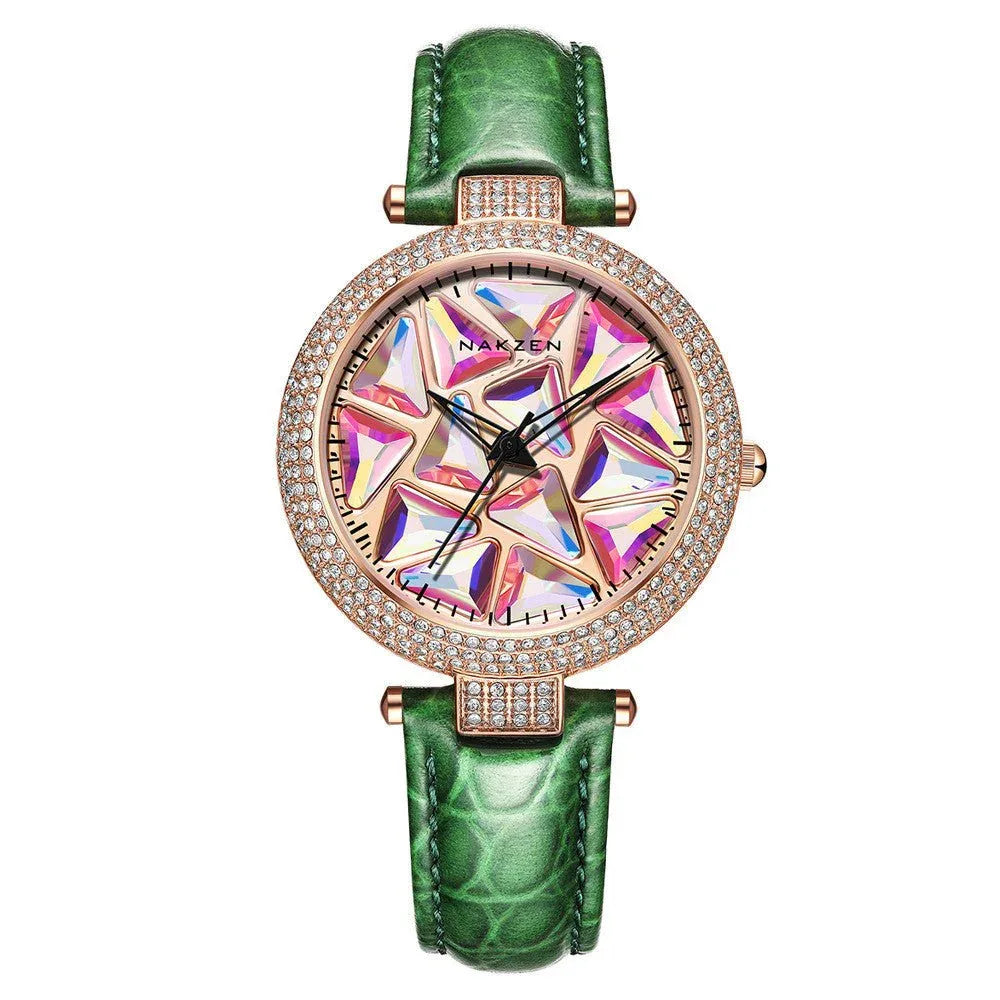 Diamond Dial Leather Strap Women's Watches