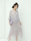 Dreamy Feminine Lilac Pleated Midi Skirt-0