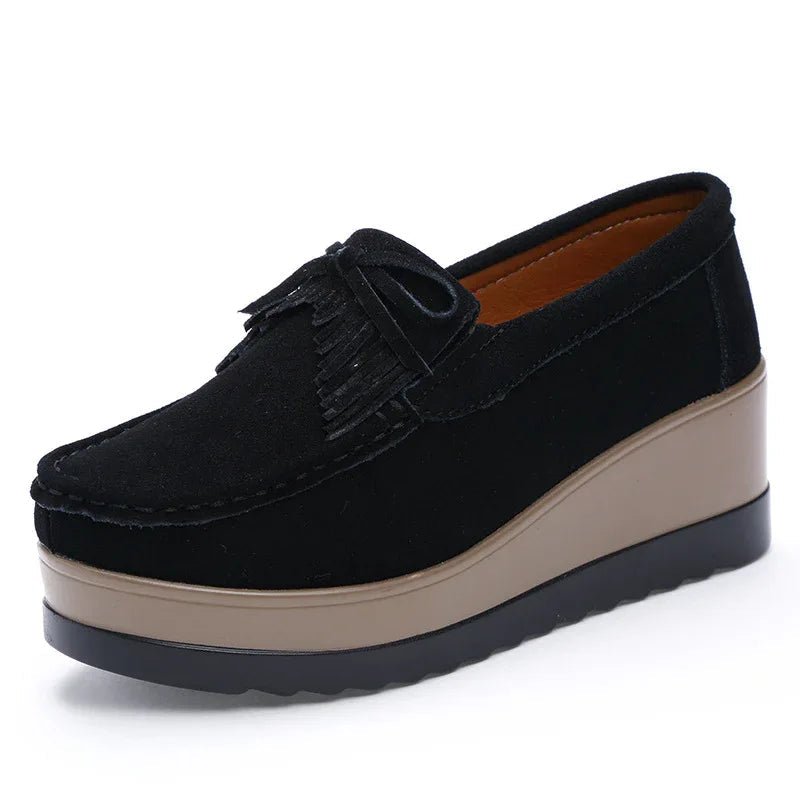 Tassel Bow Design Fashion Thick Bottom Slip On Shoes For Women