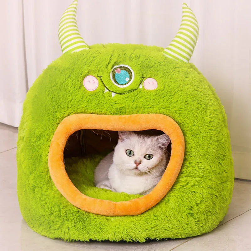 Fully Enclosed Safe And Cozy Cartoon Monster Pet Bed House For Dogs And Cats