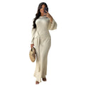 Elegant Solid Color Round-Neck Long-Sleeved Dress