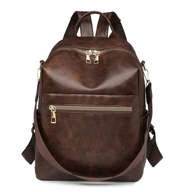 Women's Large Capacity PU Leather Travel School Work Backpack