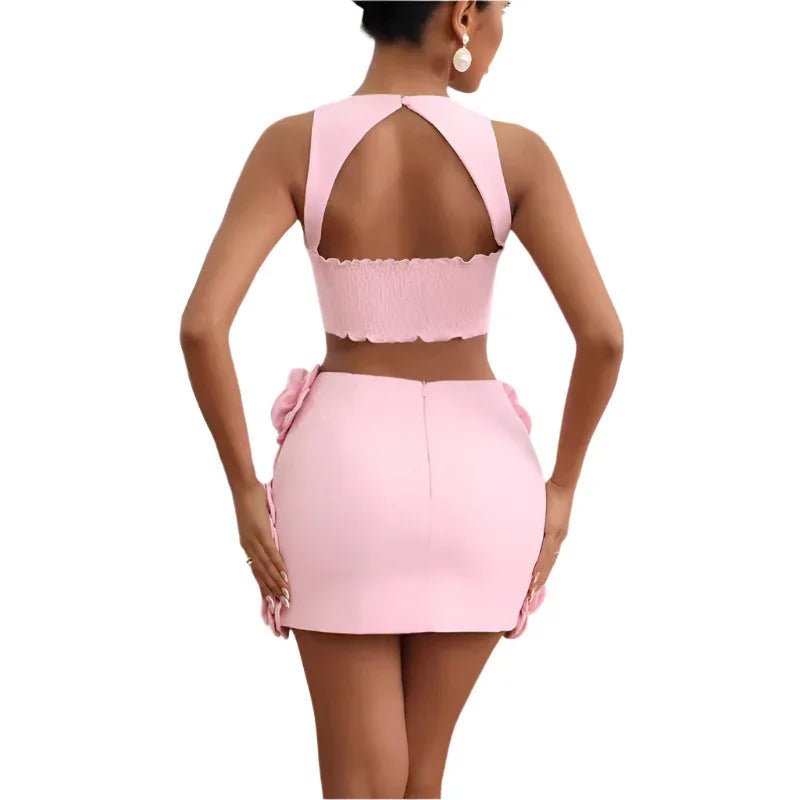 Fashion Clothing Set Crop Top & Decorative Flower Skirt