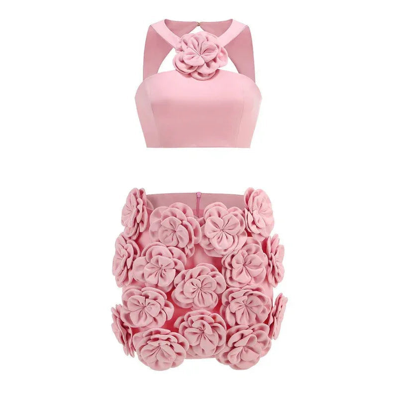 Fashion Clothing Set Crop Top & Decorative Flower Skirt