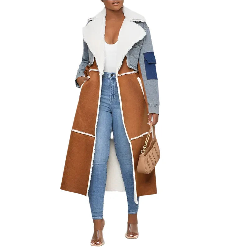 Fashion Denim Long Cotton Jacket Coat For Women