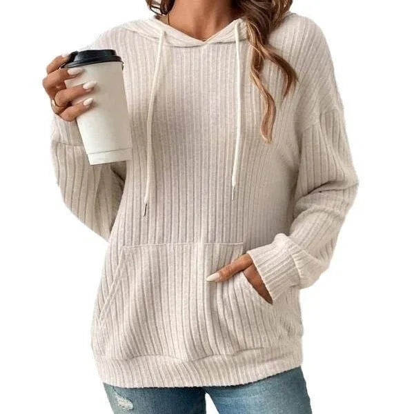 Fashion Drawstring Long-Sleeved Hooded Sweatshirt With Pockets Solid Knitwear Hoodie Women's Clothing