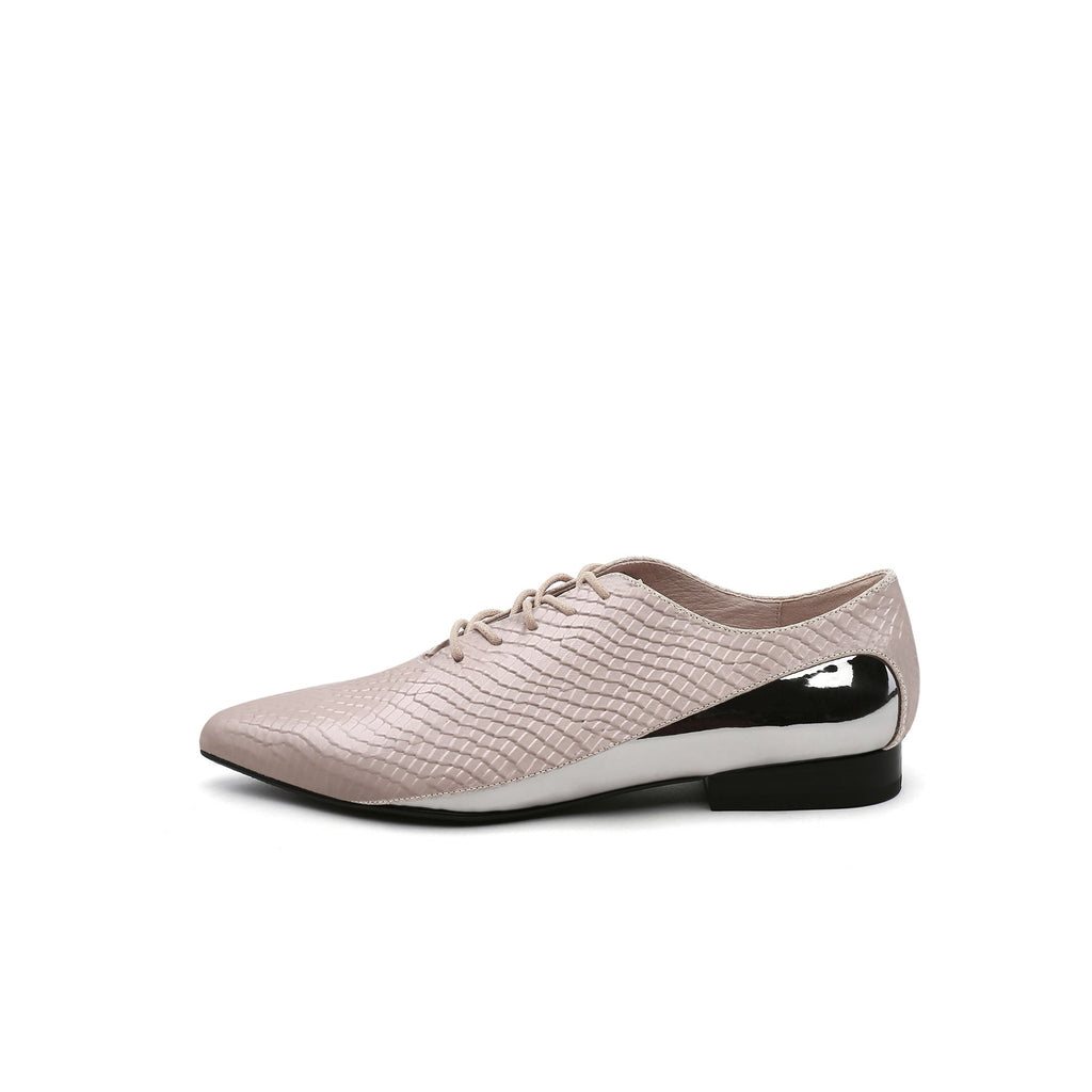 Faux Croc Embossed Lace Up Oxfords-0