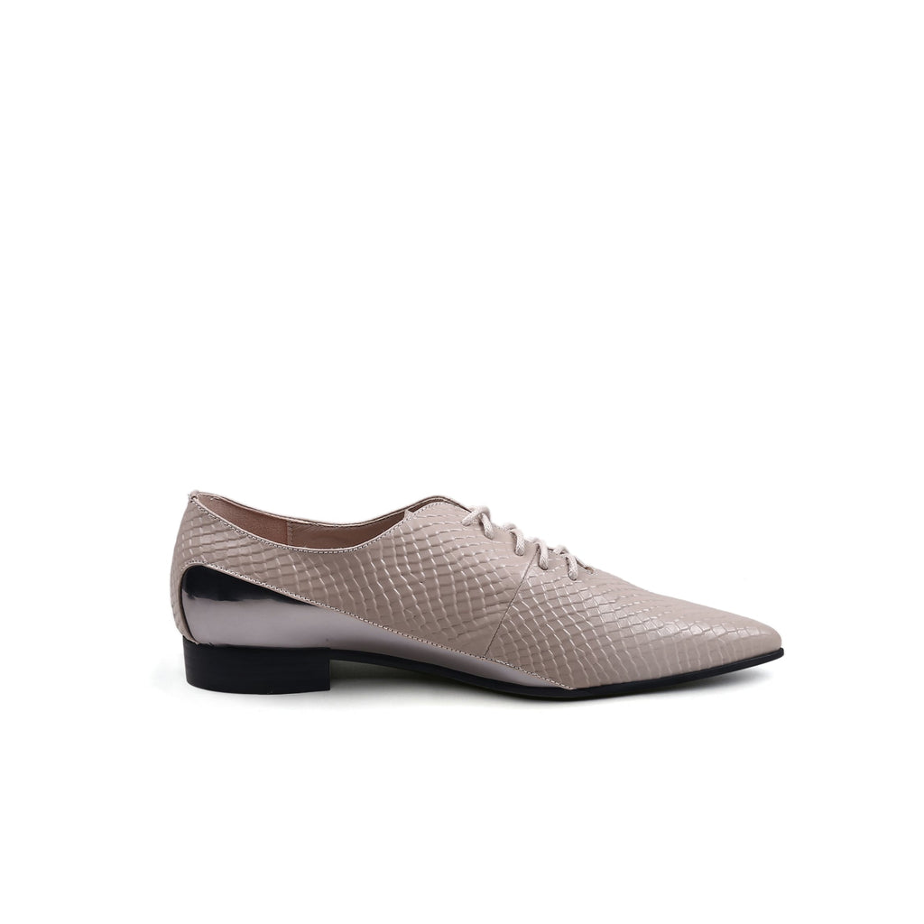 Faux Croc Embossed Lace Up Oxfords-2