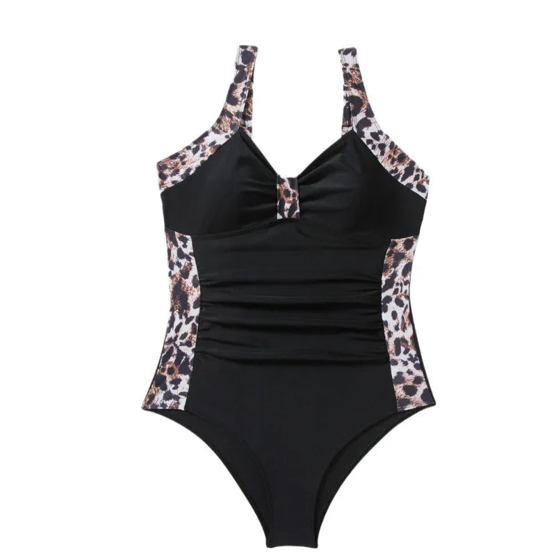 Women's Fashion One-Piece Swimsuit Leopard Print Contrast Color