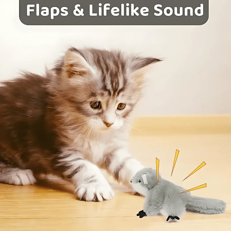 Flapping Lifelike Sounding & Rechargeable Electric Squirrel With Catnip Cat Toy