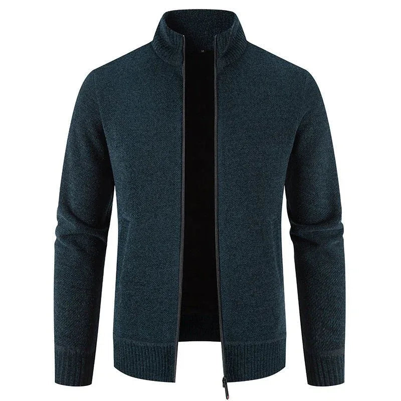 Fleece-Lined Thickened Men's Knitted Stand Collar Sweaters