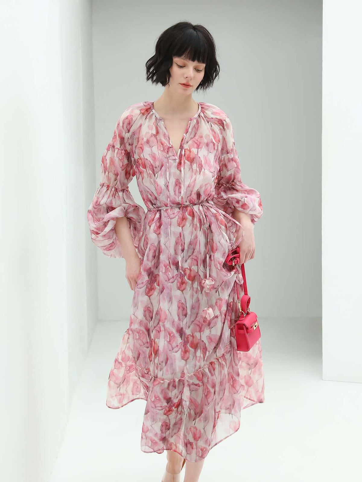 Floral Blush Pink Two Piece Chiffon Dress