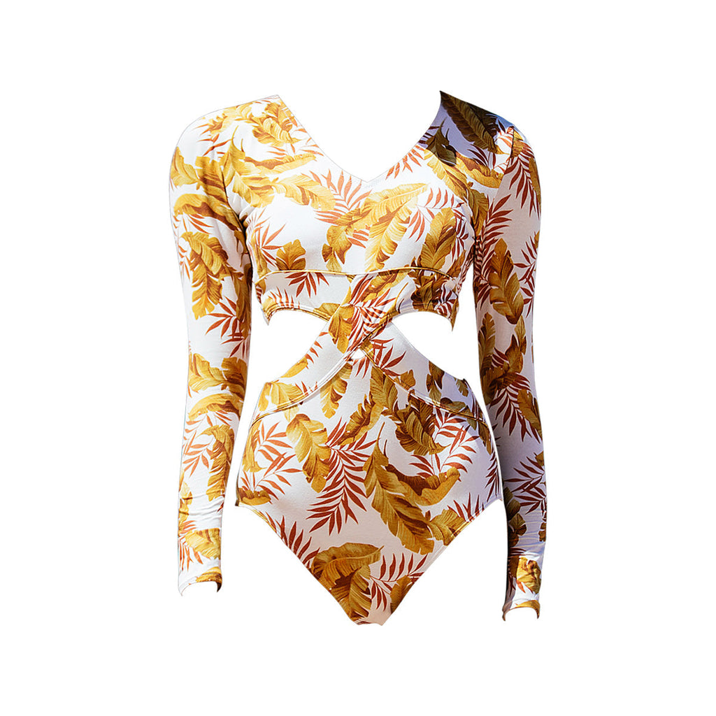 Floral One Piece Surf Swimsuit with Waist Cutouts-3