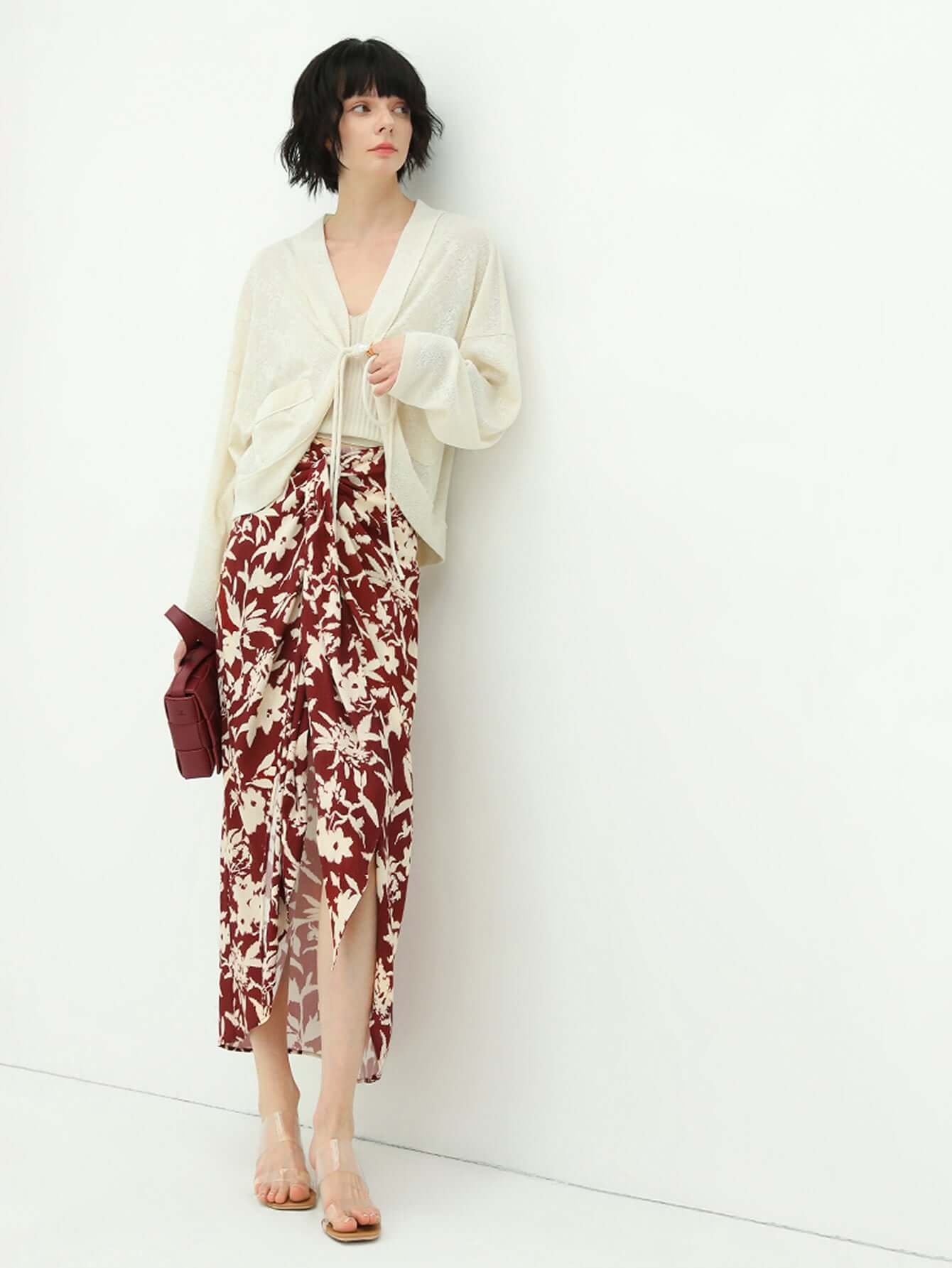 Floral Print High-Waist Asymmetrical Midi Skirt-2
