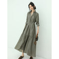 Flowy Belted Olive Shirt Dress with Pleats-0