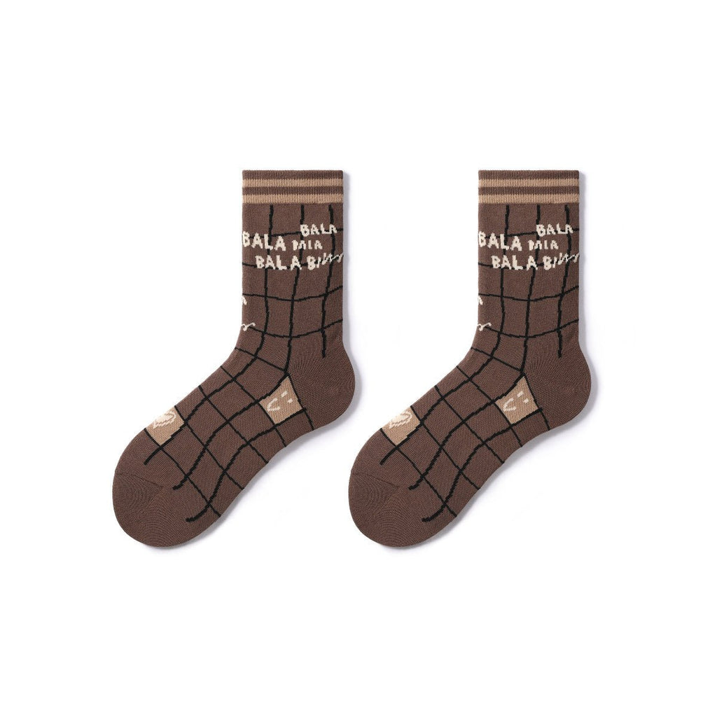 Full Note Retro Sporty All-season Women 5pcs Crew Socks Set-4