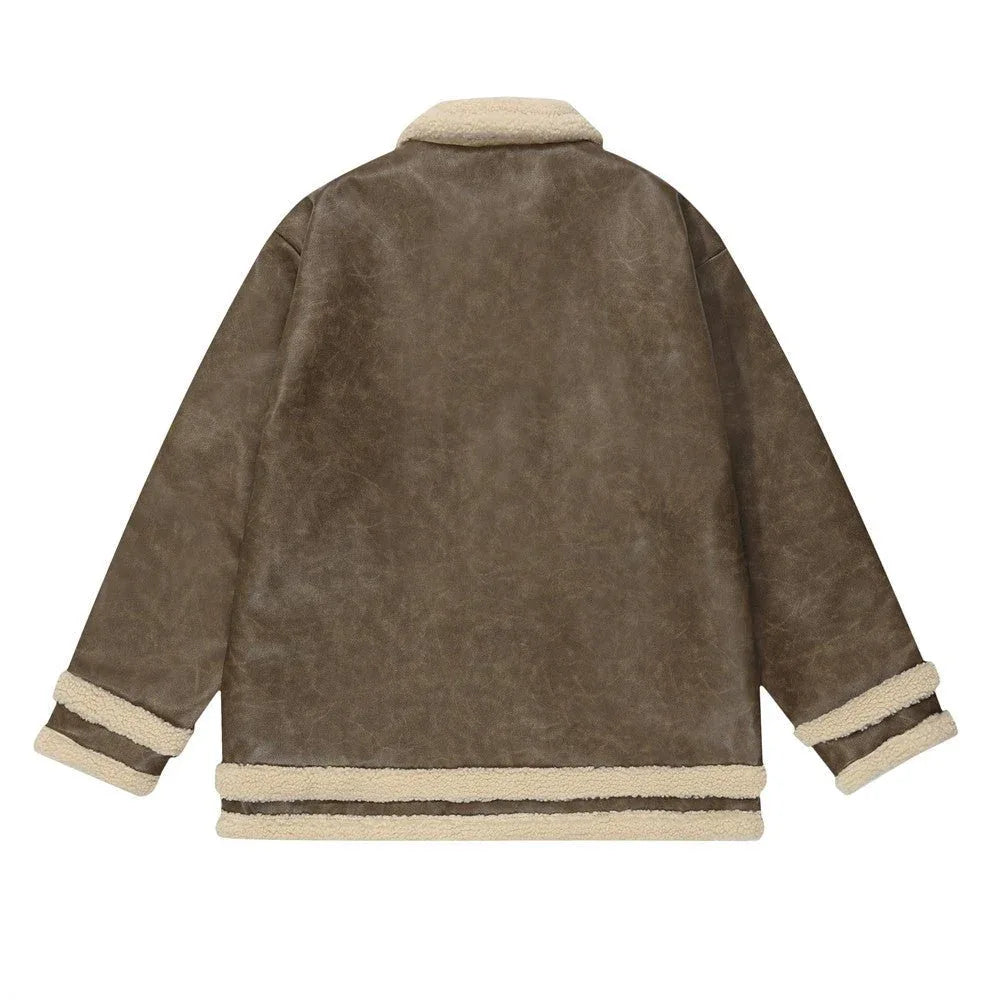 Fur Integrated Lamb Wool Loose Fit Coat Jacket