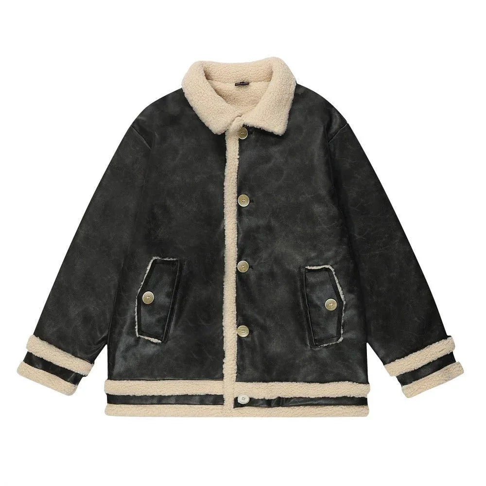 Fur Integrated Lamb Wool Loose Fit Coat Jacket