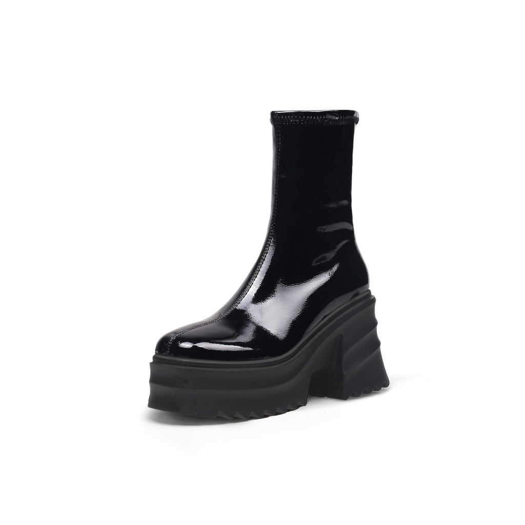 Fur Lined Black Leather Platform Boots-1