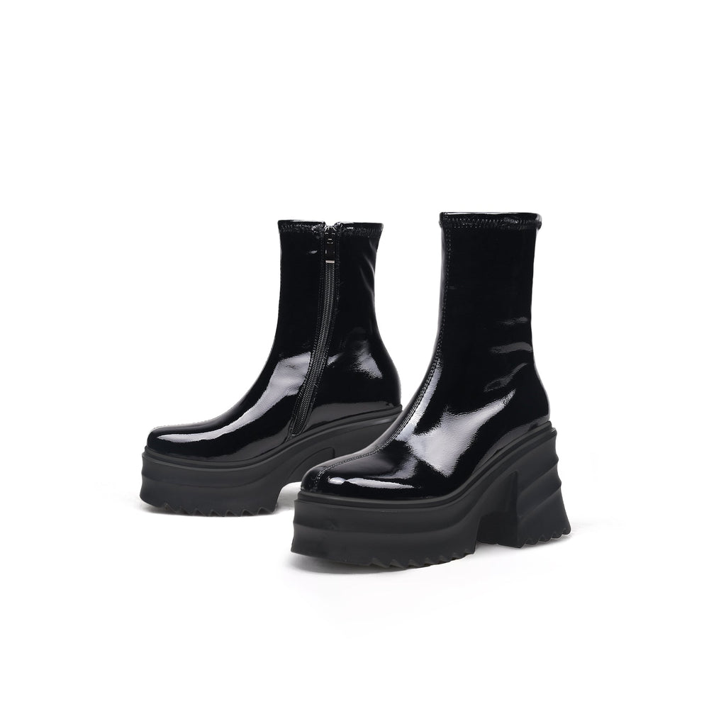 Fur Lined Black Leather Platform Boots-4
