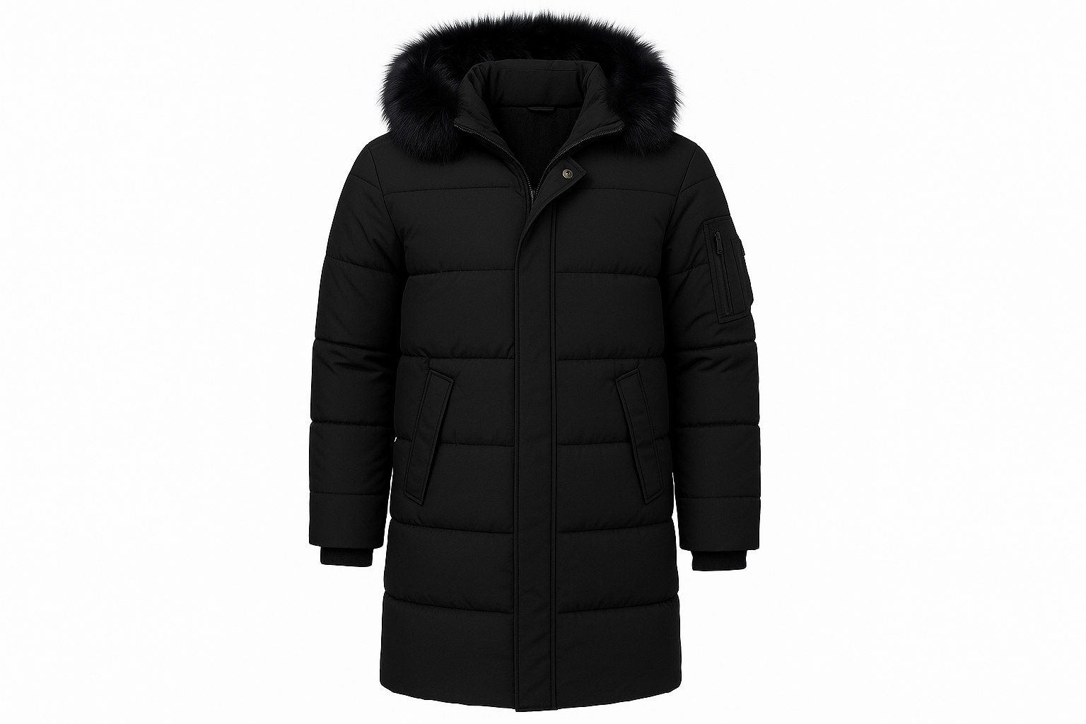 Black Large Winter Hooded Overcoat Long Jacket Stylish Lightweight Quilted Warm Puffer Coat