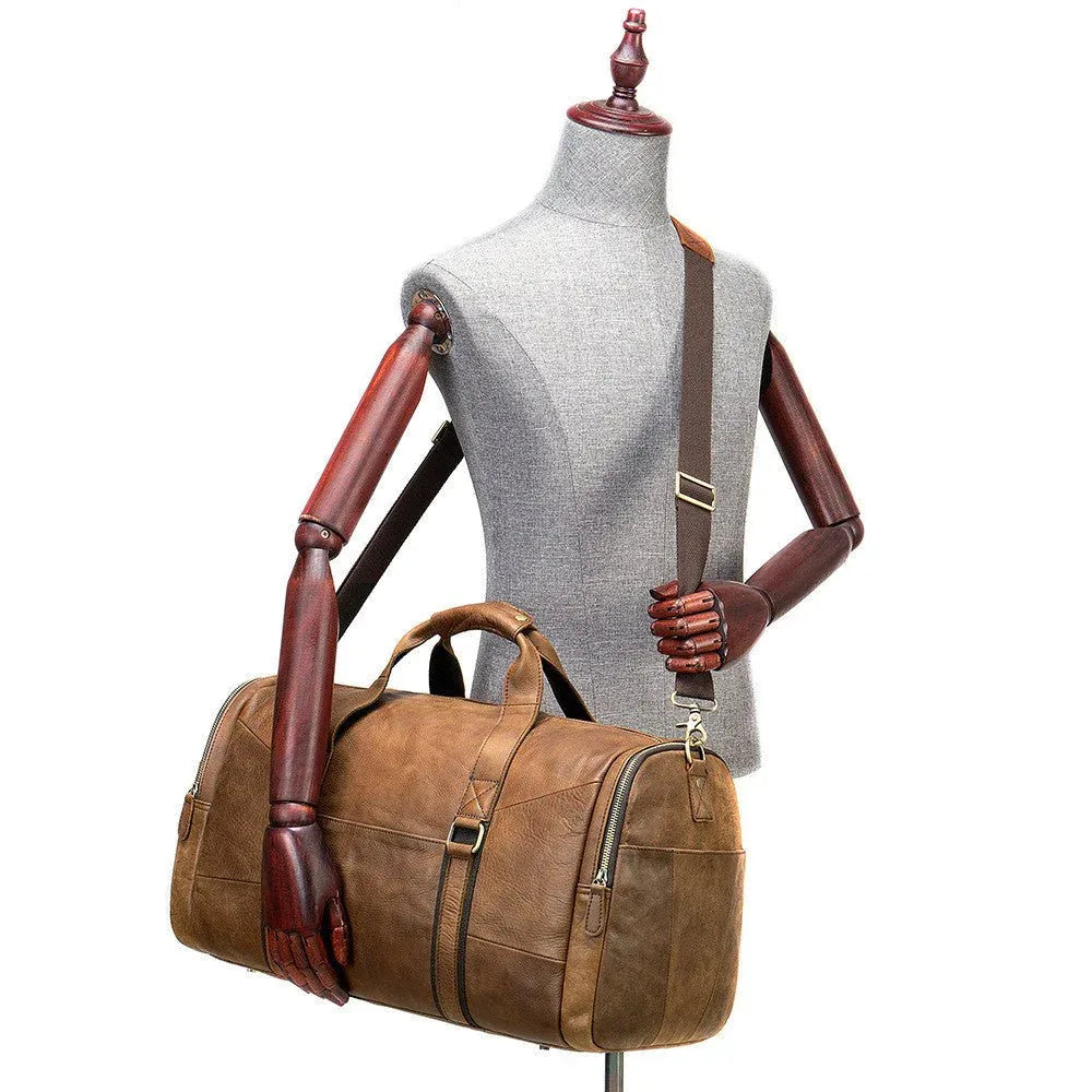 Genuine Leather Men's Business Travel Top Layer Cowhide One-shoulder Duffle Bag