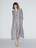 Glam Purple Pleated Long-Sleeve Shirt Dress