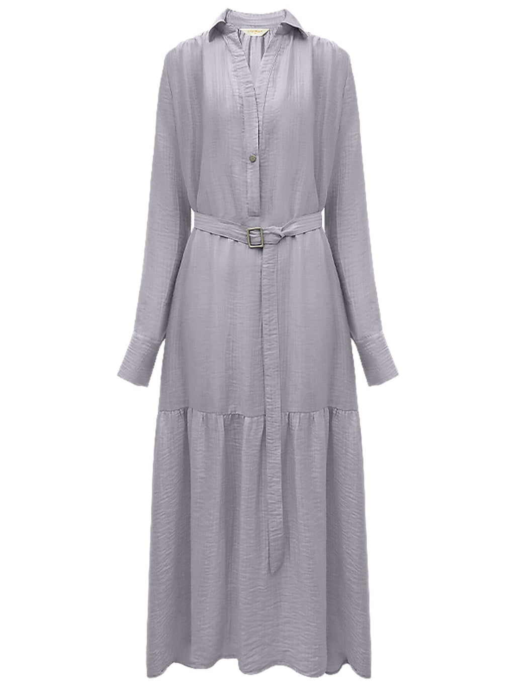 Glam Purple Pleated Long-Sleeve Shirt Dress
