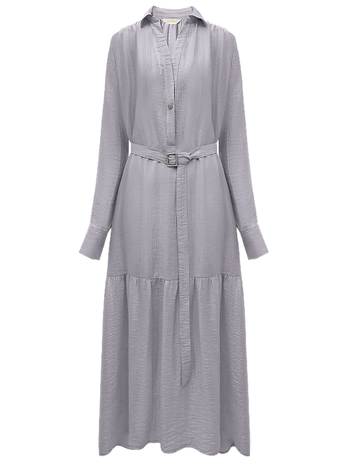 Glam Purple Pleated Long-Sleeve Shirt Dress