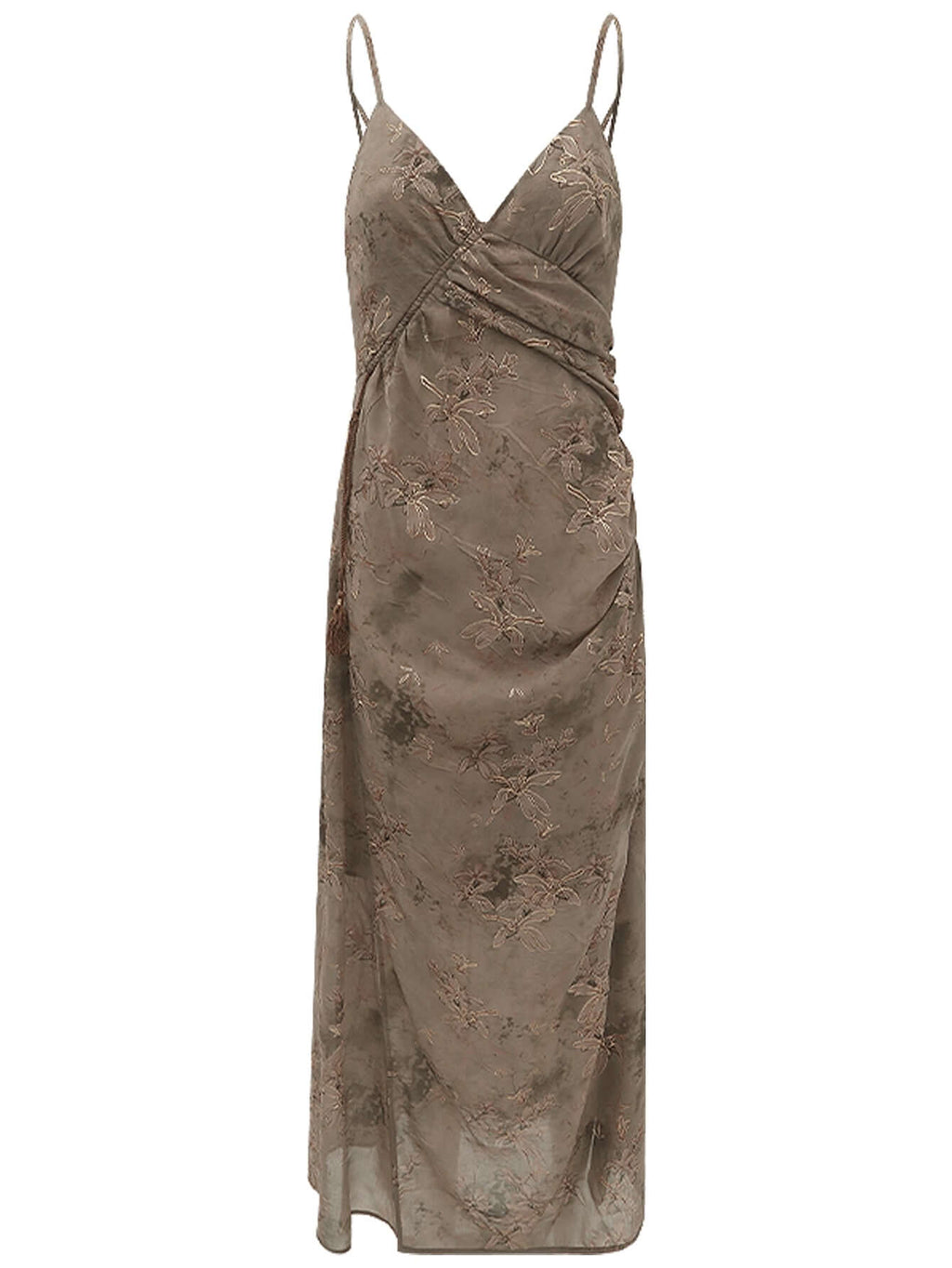 Golden Brown Tea Steep Floral Chiffon Cami Dress