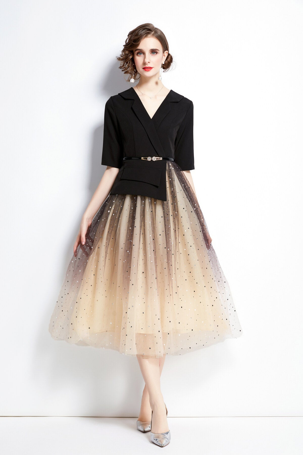 Gradient Champagne Formal Evening Dress