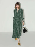 Green Bamboo Leaf and Knotted Button Dress